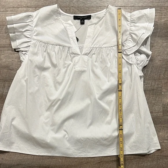 Marc New York White Ruffle flutter cap Sleeve baby doll Top size XL - Picture 7 of 9